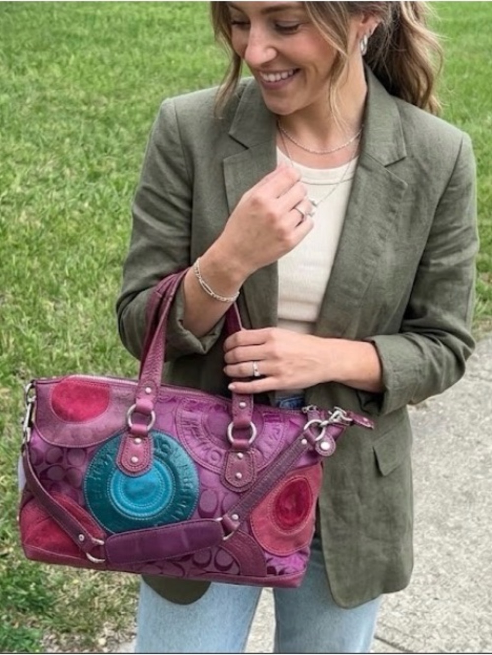 Women's Multicolor Leather COACH Patchwork Tote Bag - Brand